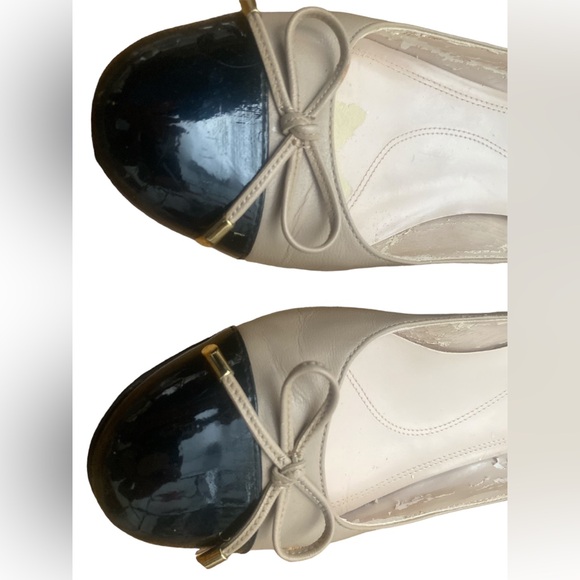 Tahari shoes ballet style womens low block heel black cream bow size 9 m - Picture 8 of 8